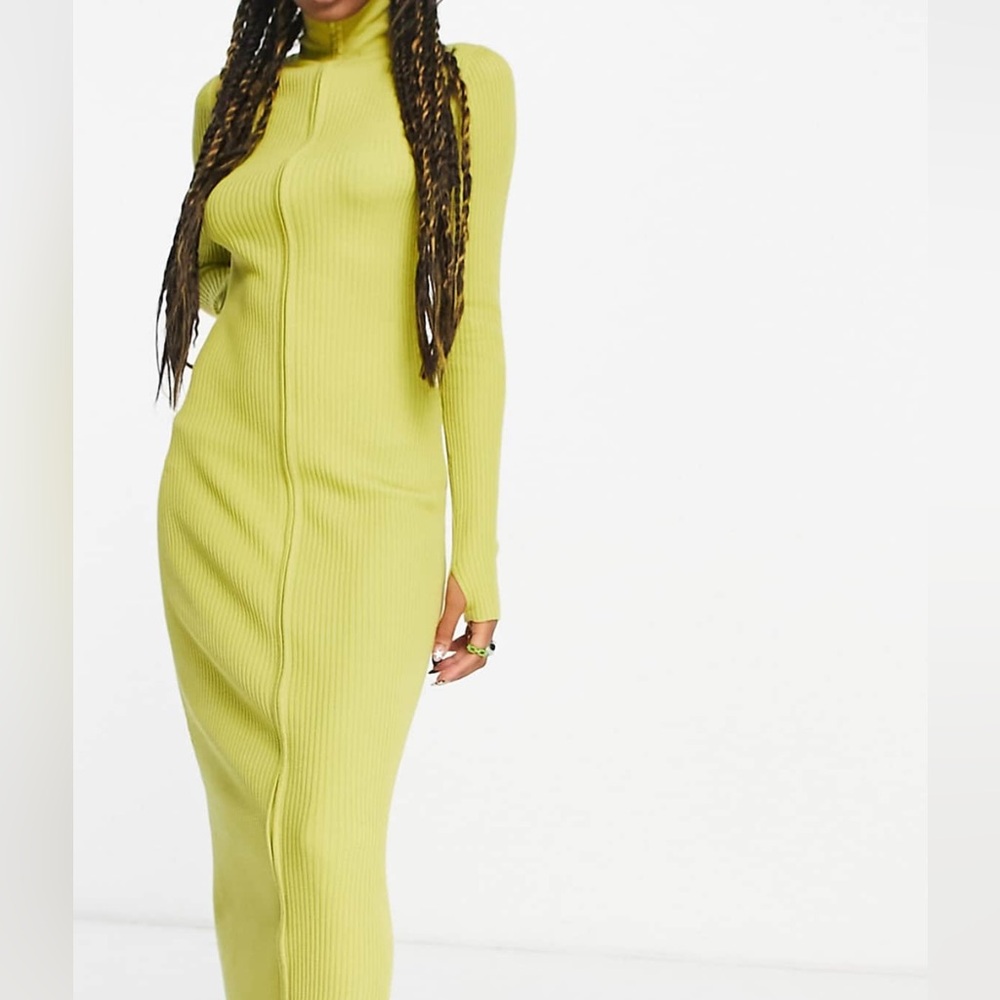 Collusion Ribbed Midi Skirt in Chartreuse - Women's Skirt. NWOT - Picture 3 of 3